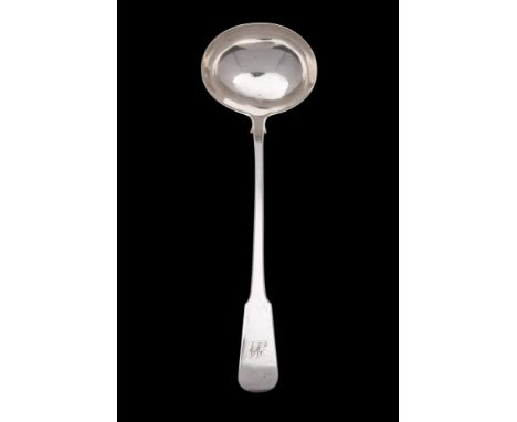 A George III silver Fiddle pattern soup ladle, maker Alice &amp; George Burrows II, London, 1809: initialled, 29cm long, 218g