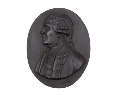 A Wedgwood &amp; Bentley black basalt portrait medallion of Augustus, Viscount Keppel: impressed lower case mark, circa 1780,