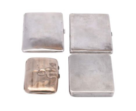 A George V silver cigarette case, maker Adie Bros Ltd, Birmingham, 1927: of rectangular outline with engine turned decoration