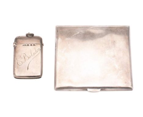 A George V silver cigarette case, maker Wilmot Manufacturing Co, Birmingham, 1923: of square outline together with a silver v