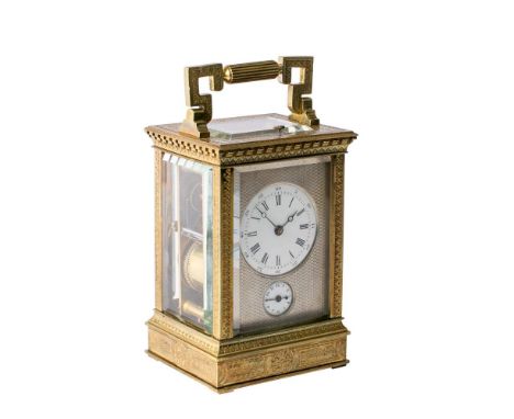 A French Victorian engraved Anglaise carriage clock: the eight-day duration movement having a platform lever escapement and s