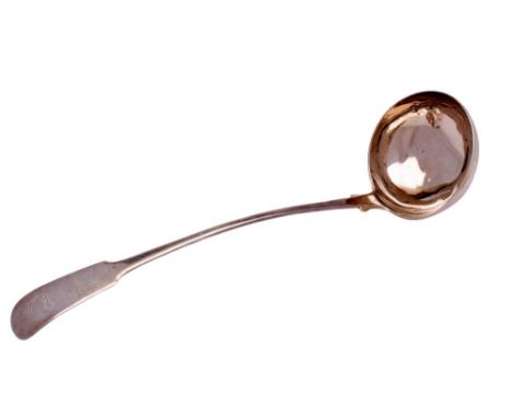 A George III Scottish silver Fiddle pattern soup ladle, maker Francis Howden, Edinburgh, 1816: crested, 33cm long, 201gms, 6.