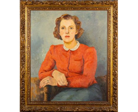 Sylvia Marshall, early 20th Century-Portrait of Marjorie de Sydenham Lynn Shaw,half-length seated, with auburn hair and blue 