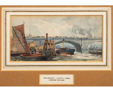 R. Malcolm Lloyd [19/20th Century]-A busy scene, London Bridge,:-watercolour, 7.5 x 15cm.