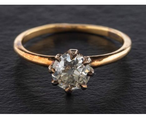 An old-cut, single-stone diamond ring,: estimated diamond weight ca. 0.50ct, S2-P1 clarity, J-K colour, length of ring head c