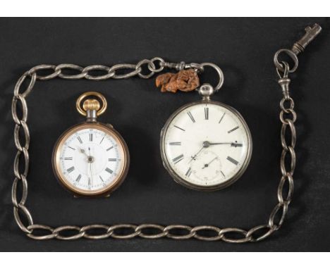 Two pocket watches,: including a silver pocket watch, the white enamel dial with Roman numerals, a subsidiary seconds dial an