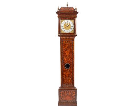 Windmills, London, a marquetry longcase clock: the eight-day duration, five-pillar movement striking the hours on a bell with