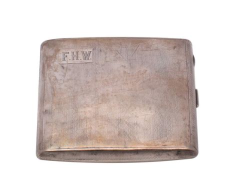 A George VII  silver cigarette case, maker Henry Matthews, Birmingham, 1927: inscribed and initialed, with engine turned deco