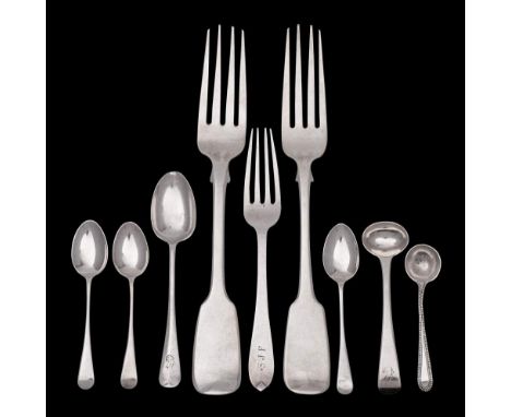 Two Victorian silver provincial Fiddle pattern table forks, maker Edward Ramsey, Exeter, 1847 the other date letter worn: cre