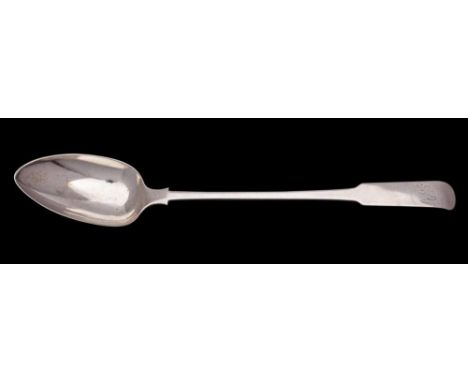 A George III provincial silver Fiddle pattern serving spoon, maker Joseph Goss, Exeter , 1809: initialled,  33cm long, 120gms