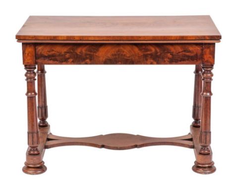 A George IV mahogany console or side table, circa 1825,: the rectangular top above a plain frieze drawer; on knop turned and 