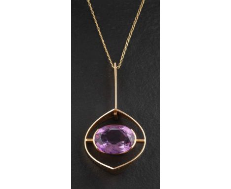 Ellis Kauppi for Kupittaan Kulta Oy, a 14ct gold amethyst pendant,: estimated amethyst weight ca. 11ct, with control stamps f