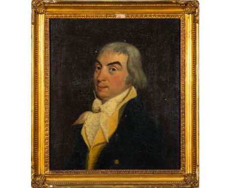 English School late 18th Century-Portrait of a gentleman,:- head and shoulders, with powdered hair, brown eyes and rosy cheek
