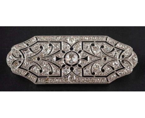 A Belle Epoque old and single-cut diamond, mille-grain-set, openwork brooch,: estimated weight of principal old-cut diamond c