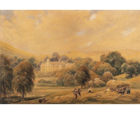 M A R, English School Circa 1840-Ingthorpe Grange; harvesters in the foreground,:-watercolour, 48 x 74cm, together with a wat
