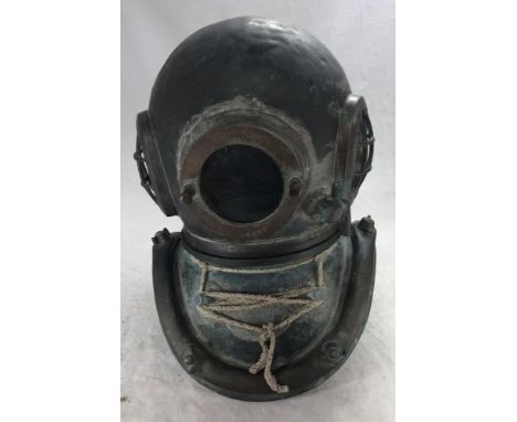 A 6-BOLT COPPER AND BRASS DIVING HELMET BY SIEBE GORMAN &amp; CO LTD, top and bottom sections both inscribed '14677', the bon