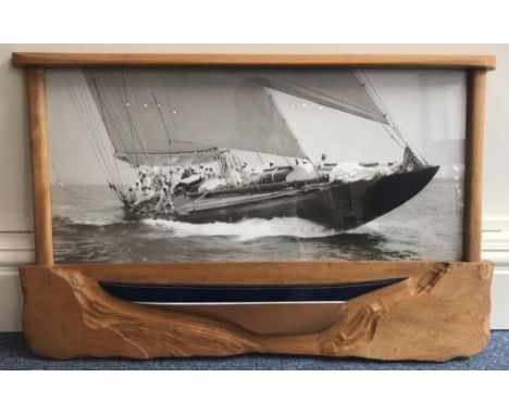 A set of five hand-carved burr-elm pictures frame, each relief-carved and painted with the hull of a sailing yacht, and each 