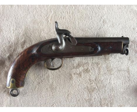 Sea Service Percussion Belt Pistol, lockplate engraved with crowned VR, TOWER 1855 with inspector?s stamp, regulation barrel 