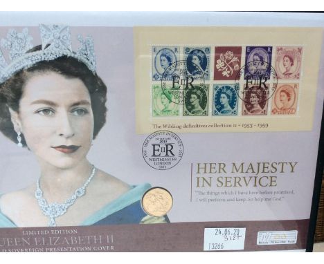 A Mercury 'Limited Edition 3/95 Queen Elizabeth II Gold Sovereign Presentation Cover 'Her Majesty in Service,'  comprising 20