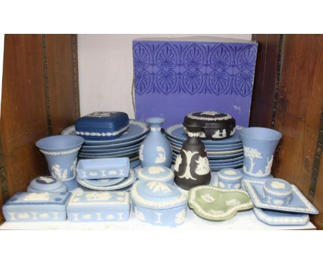 SECTION 25.  A large quantity of Wedgwood Jasperware in light blue, dark blue, black and green, including pots with covers, p