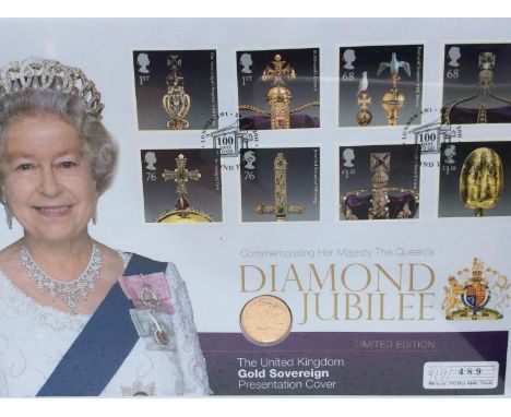 A Mercury Limited Edition 489/495 Diamond Jubilee Gold Sovereign Presentation Cover, 2012 gold sovereign ERII 4th Portrait ob