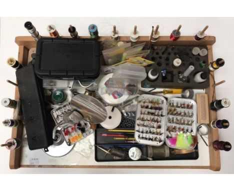 A large quantity of fishing flies (approx. 200) together with a quantity of fly making equipment, parts and tools etc. 