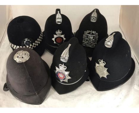 Five various Police Custodian (Bobby) helmets, four with chrome plates to Hampshire Police, Hampshire &amp; Isle of Wight, We