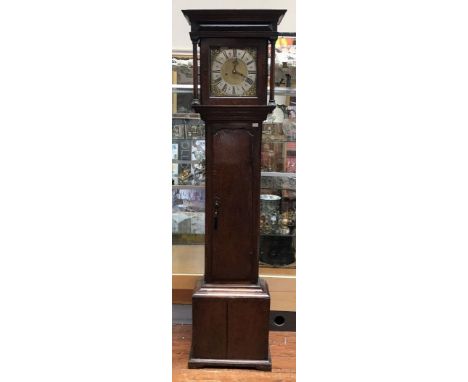 A mahogany longcase clock by Lomas Poolton, eight day movement, the hood with shaped cornice and twin columns enclosing squar