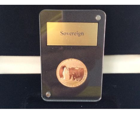A 2019 Gold Sovereign, Proof Struck, ERII head obv, Navy Ships/South Coast rev, in two-piece magnetic plastic panel, hinged r