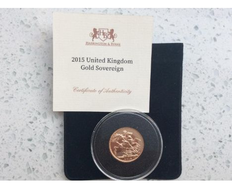 A 2015 Gold Sovereign, ERII fourth portrait obv, Geo. &amp; Dragon rev, Brilliant Uncirculated, 7.98g, Harrington &amp; Byrne