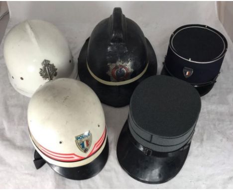 A French Police motorcycle helmet, together with a Royal Berkshire Fire Brigade black helmet by Cromwell, a Belgian Police he