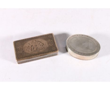 George V sterling silver guilloche snuff box of cylindrical form, Mappin and Webb, 1932, 7cm and a silver niello snuff box wi