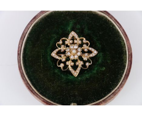 15ct gold seed pearl combination pendant/brooch, 6.2g. 