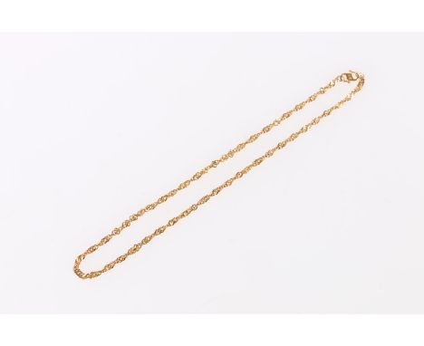 22ct yellow gold rope twist neck chain, stamped '916', 40cm long, 9.4g. 