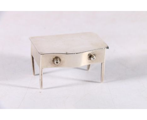 Edward VII sterling silver hinged stamp box in the form of a single drawer table on straight supports, A and J Zimmerman Ltd,