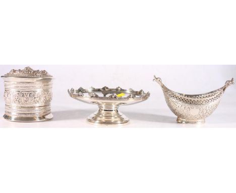 George V sterling silver pedestal bowl, maker T.S, Birmingham, 164g, an Eastern silver floral decorated bowl, 136g, an Easter