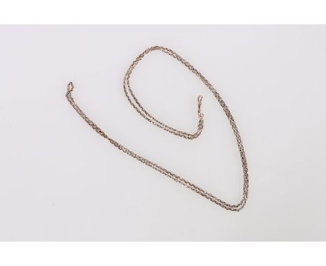 9ct gold muff chain with dog tooth clip, one link stamped '9C', 20.1g 