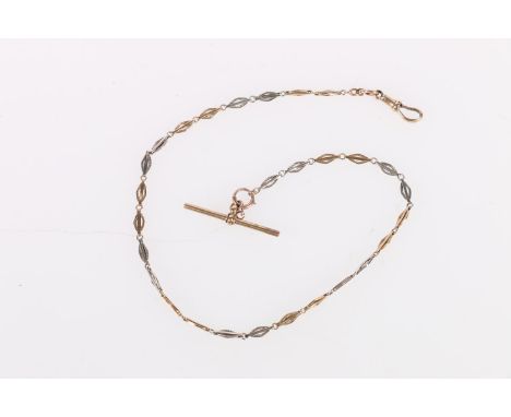 9ct yellow and white gold watch guard Albert chain stamped '9ct ACC', 36cm long, 9.3g gross.&nbsp; 
