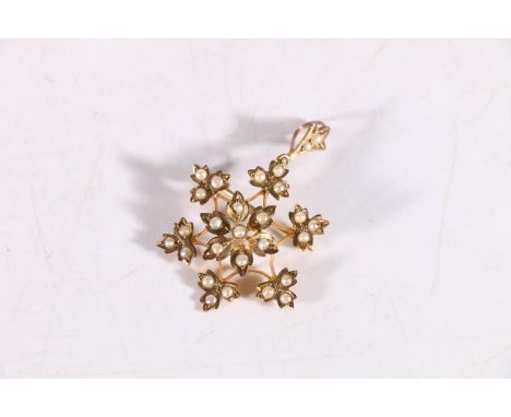 9ct yellow gold seed pearl set combination pendant, brooch, 4g. 