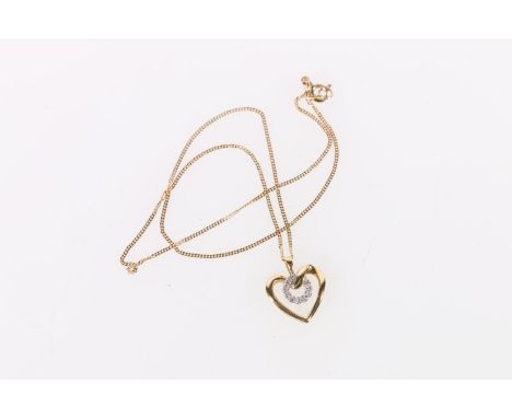 18ct gold diamond set heart shaped pendant on 18ct gold chain, 7.4g gross, chain 44cm long. 