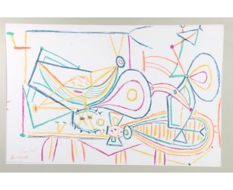 After PABLO PICASSO (Spanish 1881-1973) *ARR*  Composition  Lithograph print, 47cm x 73cm, frame size 67cm x 93cm.  Published