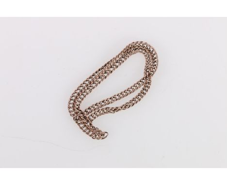 Unhallmarked rose coloured yellow metal watch chain, 27.7g gross.&nbsp; 