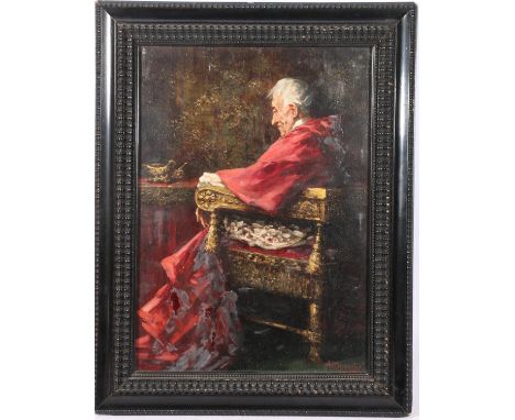 ITALIAN SCHOOL  Portrait of a seated Cardinal  Oil painting, indistinctly signed 'Alneincini?', 33cm x 24cm.  The grey markin