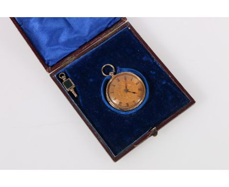 18ct gold cased open faced key wound pocket watch by Hammond and Son of Manchester, the engraved dial with Roman numeral chap