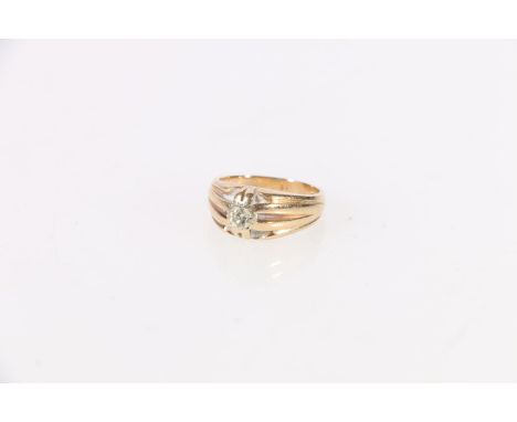 9ct gold diamond set gypsy style ring, 5g, size M. 