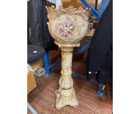 A CROWN DEVON JARDINIERE ON STAND 