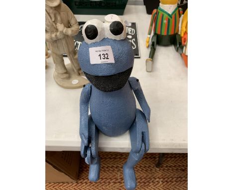 A VINTAGE STYLE WOODEN COOKIE MONSTER SHELF PUPPET 