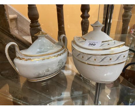 LATE 18TH CENTURY TRANSFER PRINT SUGAR BASIN AND COVER AND A SIMILAR LOT BOTH UNMARKED 