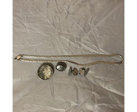 TWO SILVER BROOCHES, PAIR OF CUFFLINKS ETC 