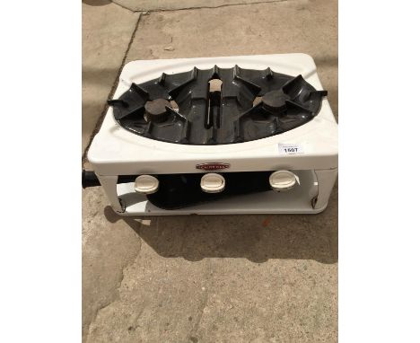 A CALOR GAS TWO RING ENAMEL STOVE 